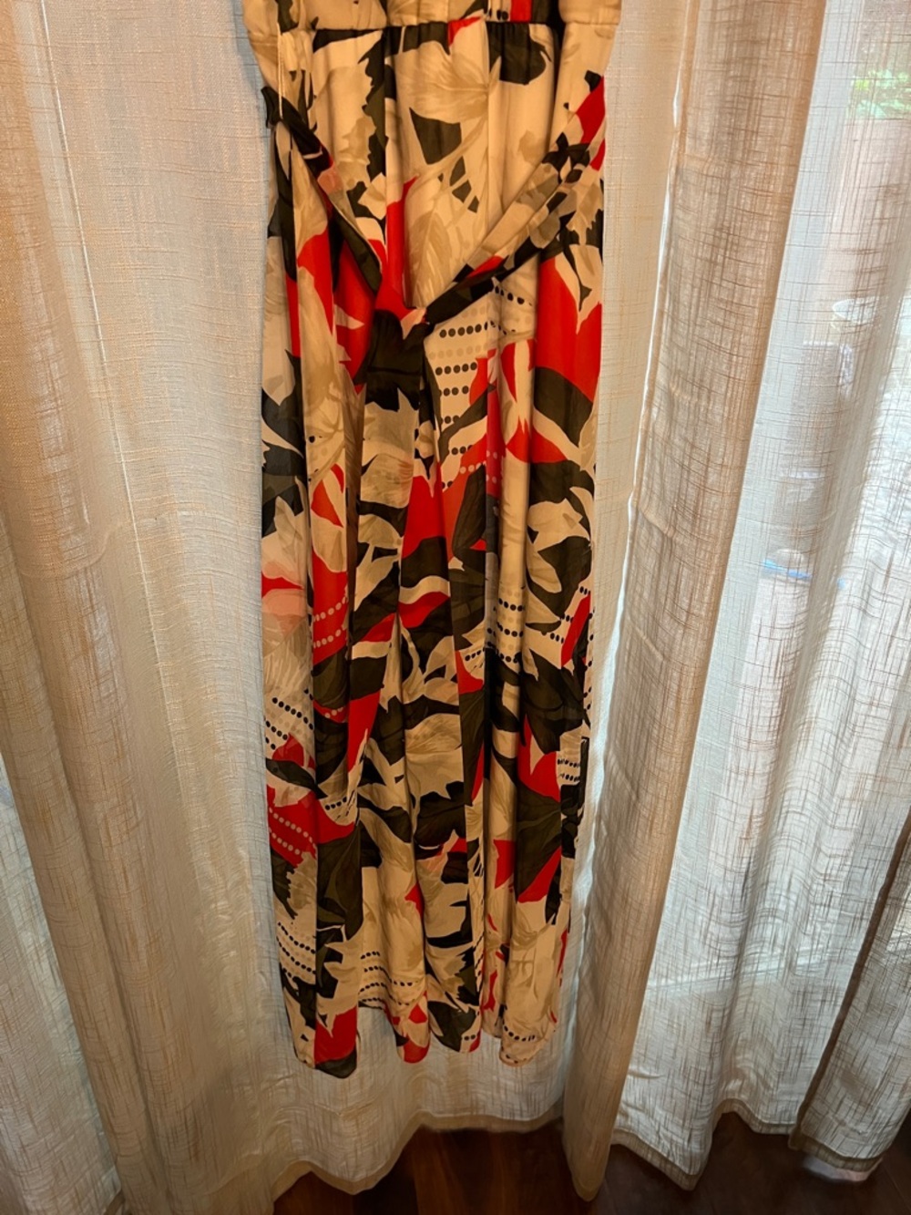 Calvin Klein Sleeveless Maxi Dress in Red, Black & Cream Abstract Print - Picture 2 of 6